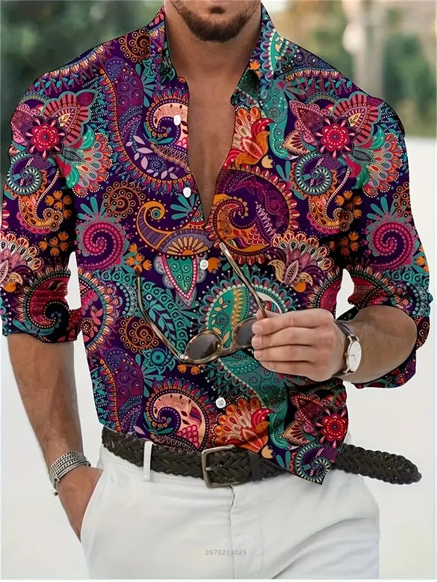 Men's shirt 3D high-definition tropical print long-sleeved shirt, Hawaiian shirt, spring and autumn casual party top XS-6XL size
