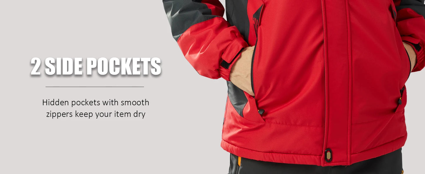 TACVASEN Men's Fleece Lined Skiing Jacket Windproof Detachable Hood Winter Thicken Warm Parkas Waterproof Outdoors Working Coat