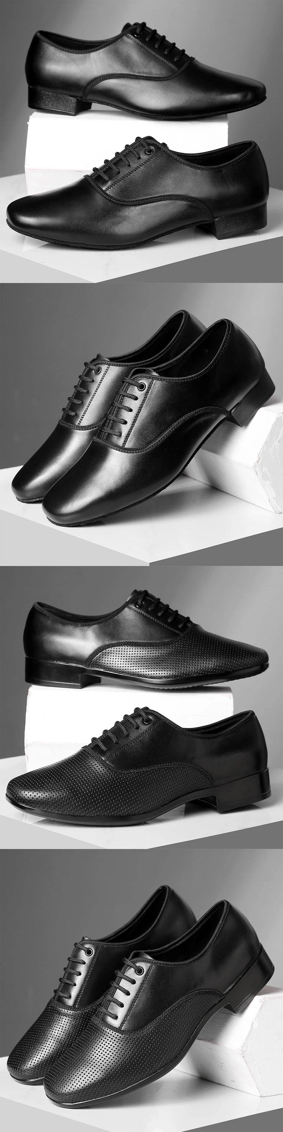HROYL Ballroom Dance Shoes For Men Bigger Size Tango Latin Dancing Shoes PU/Genuine Leather Dance Shoes Low Heel Latin Shoes