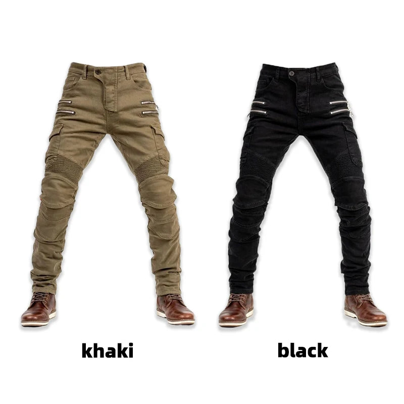 New Double Zipper Metal Style Motocross Trousers Men For Woman Outdoor elasticity Riding Jeans Protective Gear Motorcycle Pants