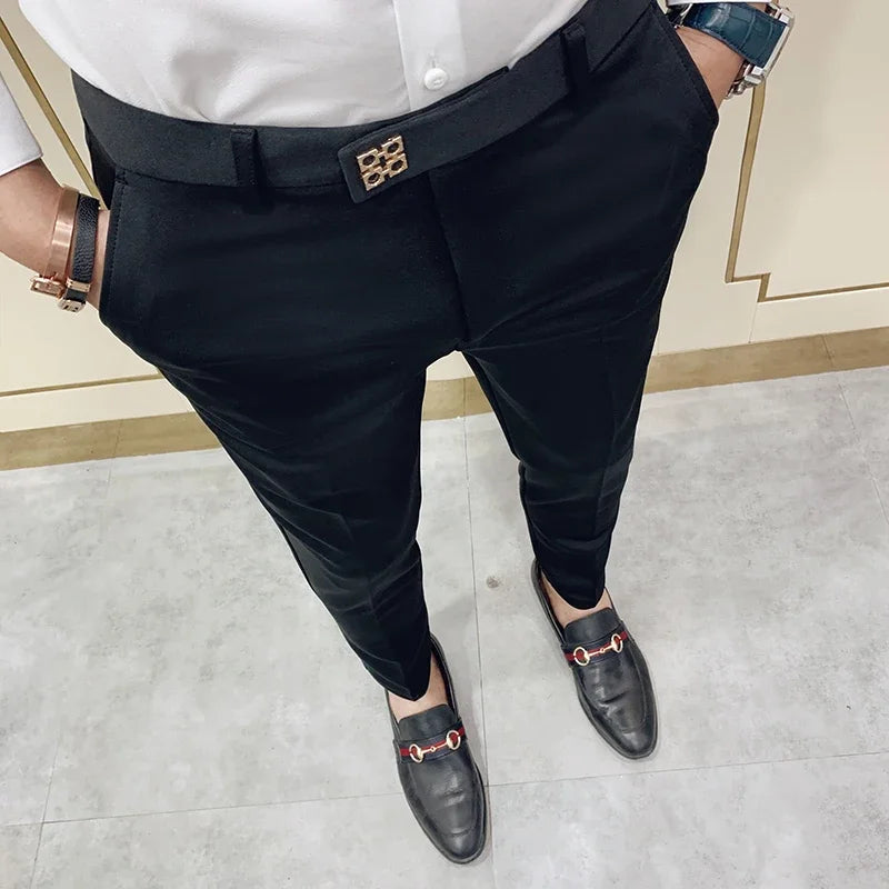 Spring 2025 Mens Casual Slim Fit Dress Pants Streetwear Suit Pants Men High Quality Office Pants All Match ankle Length Trousers