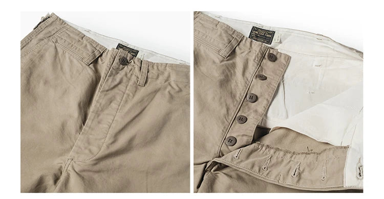 Qingtian Twill Chino Pants Vintage Workwear Men's Amekaji Khaki Trousers Loose Straight Leg