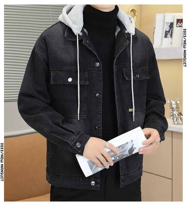 Winter Men's Denim Jacket Thicken Fleece Warm Coats Fashion Classic Hooded Slim Biker Jeans Jacket Outwear