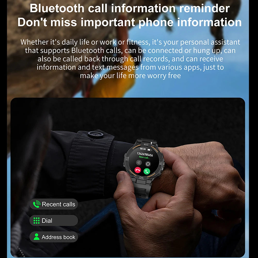 2026 New Military Outdoor Smart Watch GPS 1.52" Ultra HD Display Bluetooth Call Heart Rate IP69K Waterproof AI Smartwatch Men