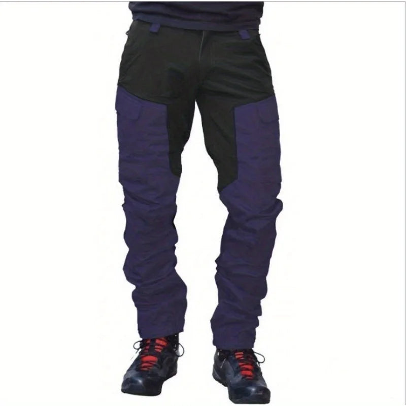 Multi-Pocket Color Blocked Men’s Pants - Slim-Fit Outdoor Motorcycle Casual Work Trousers