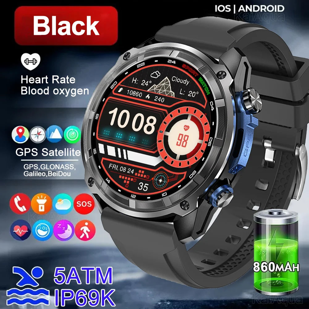2026 Newly upgraded GPS Military Sports Smart Watch 860mAh 1.43-inch AMOLED Compass Altimeter Call 5ATM Waterproof Sports Watch