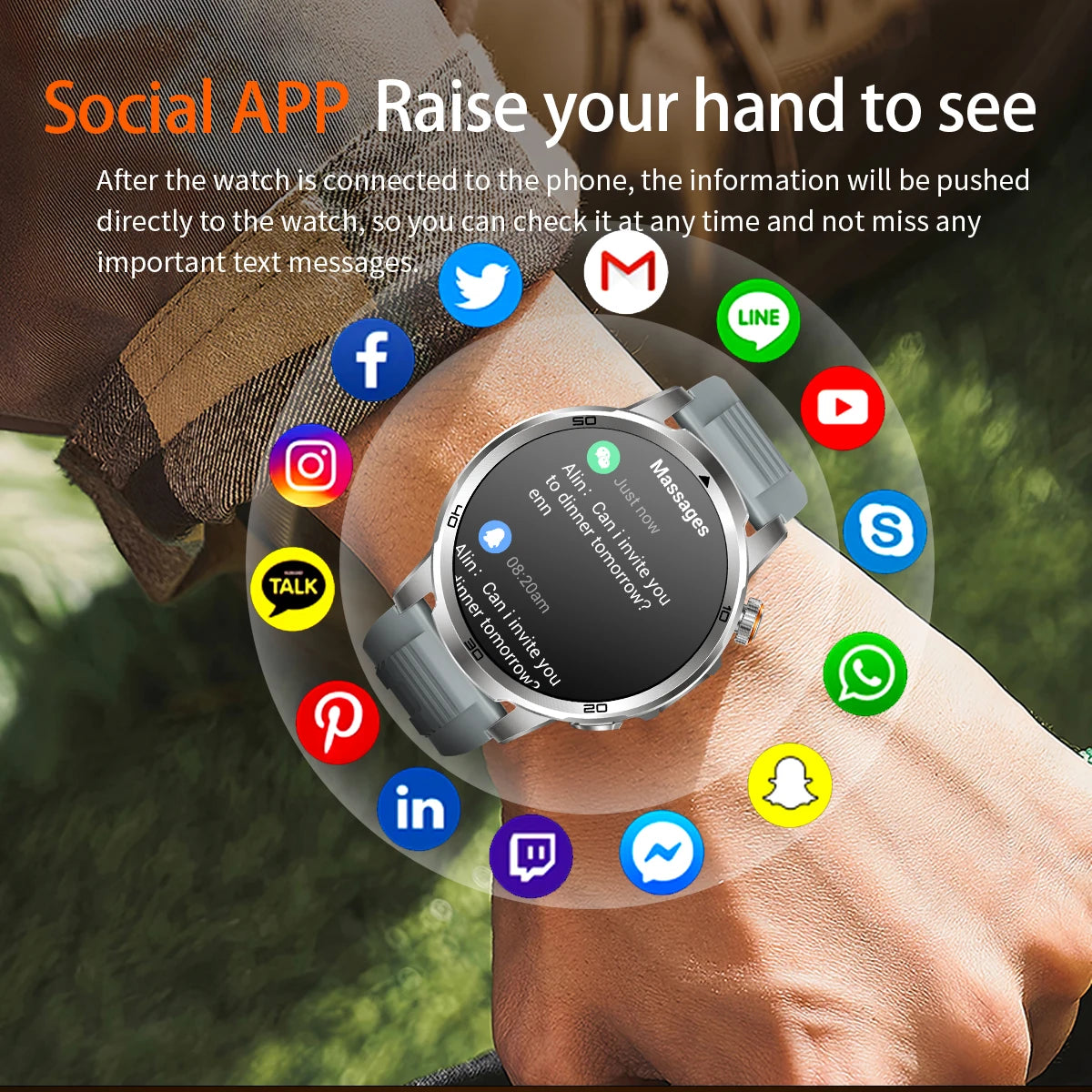 Fanwear men's smart watch SOS distress light +LED flashlight dual light mode 1000 mAh battery GPS trajectory 1.85 inch AMOLED