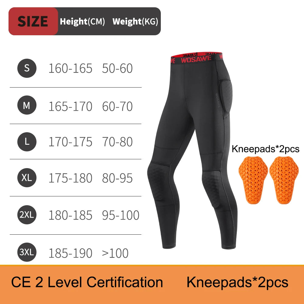 WOSAWE Motorcycle Compression Pants with CE Certified Pads Off-road Motocross Motorbike Riding Breathable Protective Trousers