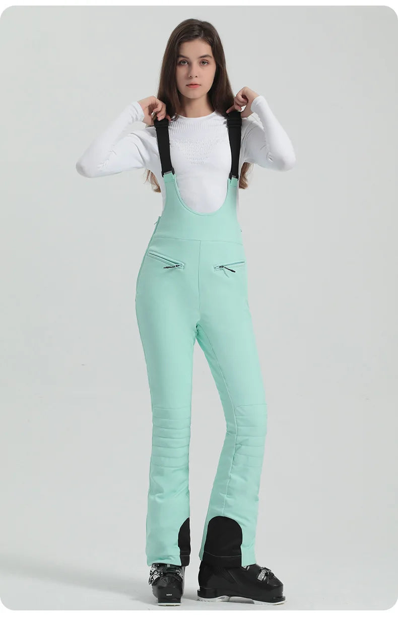 2024 Gsou Snow Winter Ski Pant Women Snowboard Strap Trouser High Waist Elastic Windproof Waterproof Thicken Thermal for Outdoor