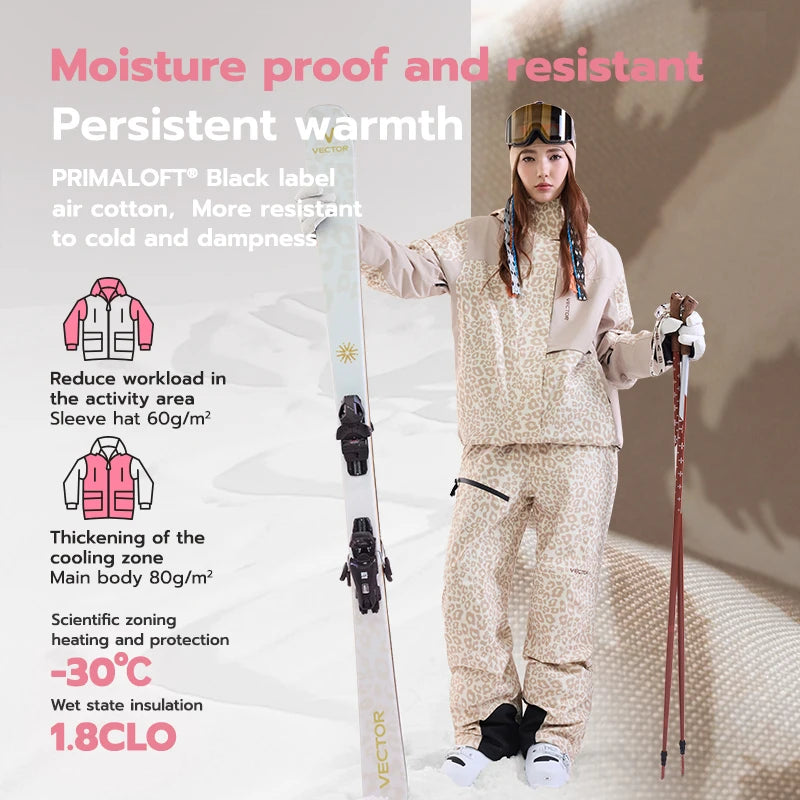 VECTOR Men Women 3L Cotton Ski Jacket Ski Pants Warm Windproof Winter Overalls Waterproof Outdoor Sports Clothing Snowboard
