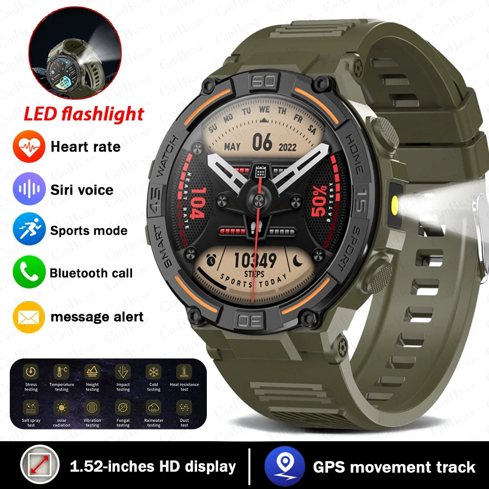2026 New Military Outdoor Smart Watch GPS 1.52" Ultra HD Display Bluetooth Call Heart Rate IP69K Waterproof AI Smartwatch Men