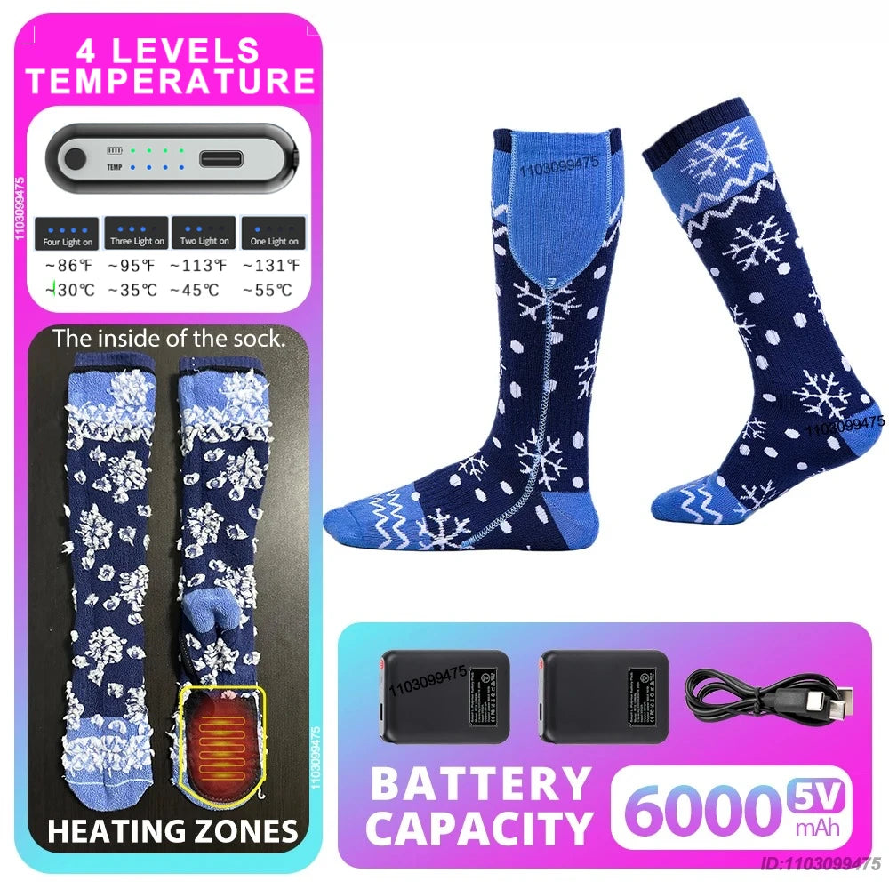 New Heated Socks Rechargeable 6000mah Electric Heated Skiing Socks Snowboarding Outdoor Sports Foot Warmer Winter Thermal Socks