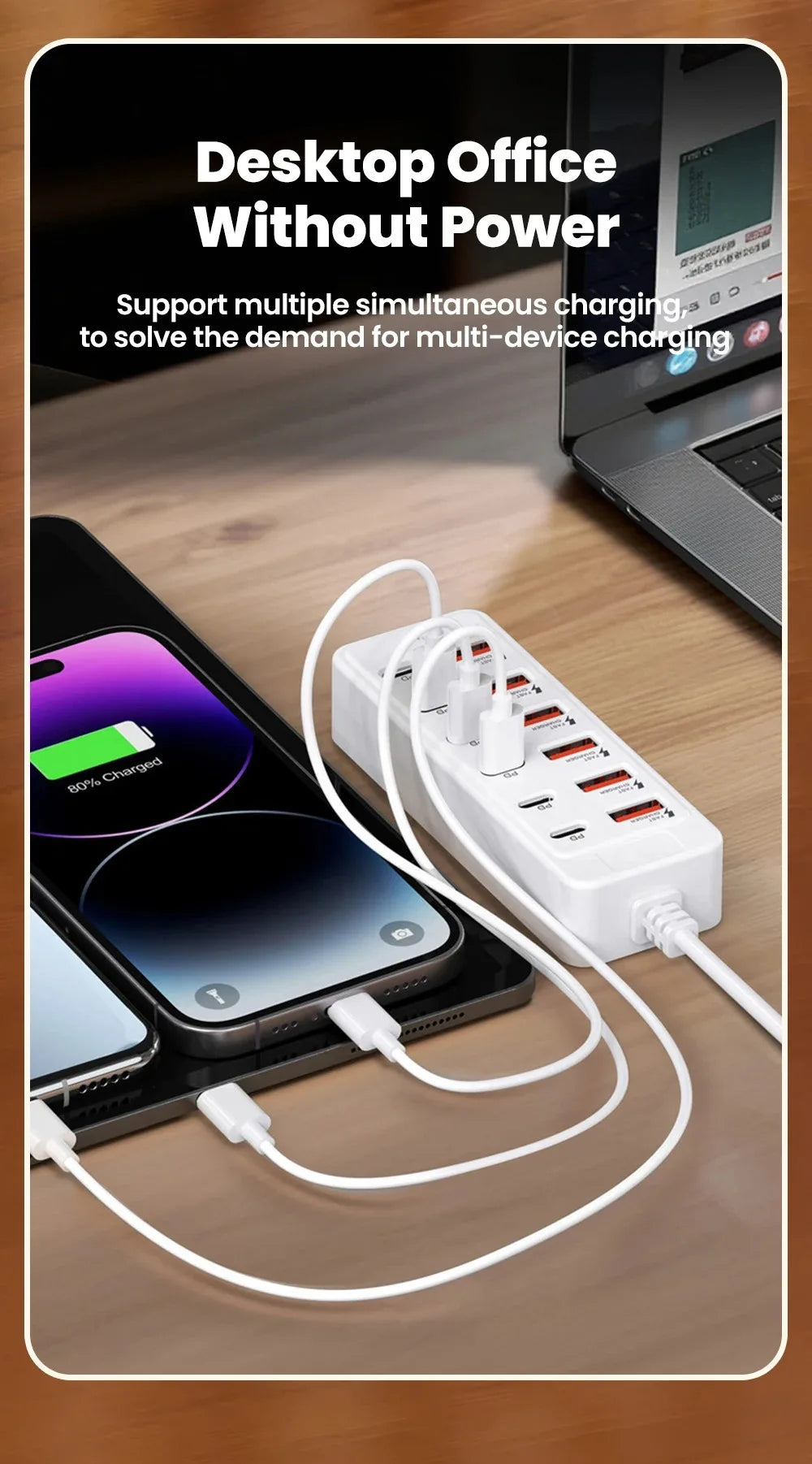 12 in 1 Fast USB Charger Power Strip Desktop Charging Station Fast Charging 1m Cord USB HUB Adapter Socket for Home Office