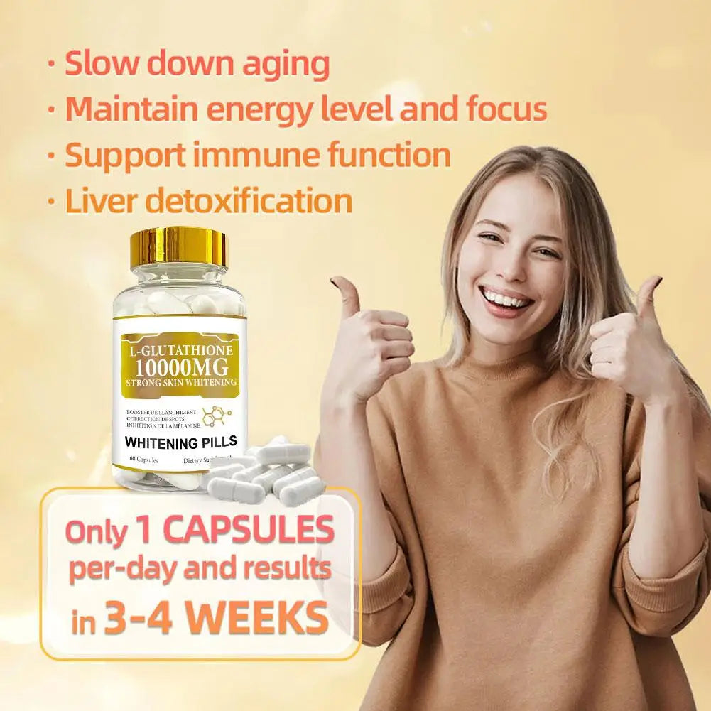 Whitening Pills 60 Capsules Glutathione 10000mg Strong Skin Whitening  Dietary Supplement