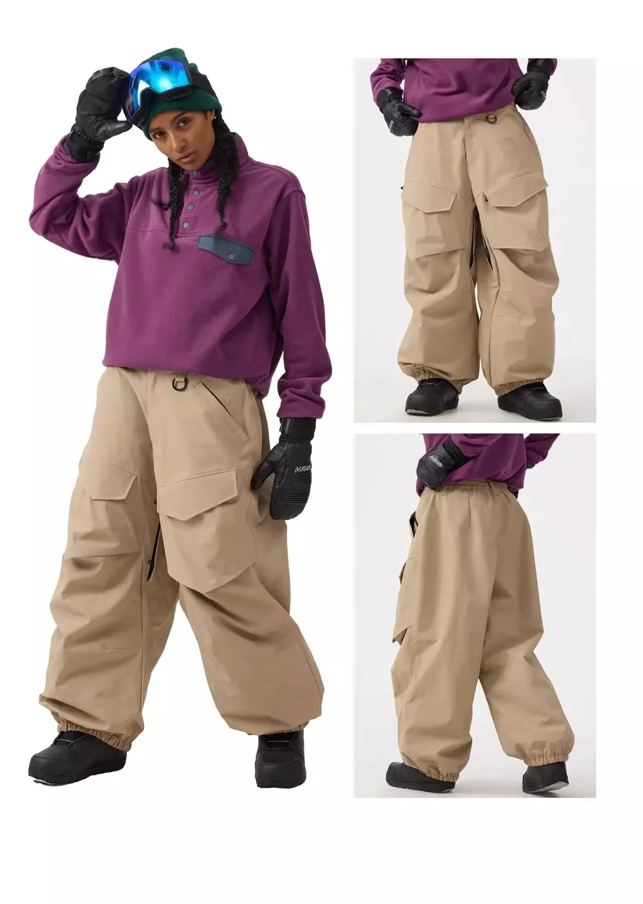 Men Baggy Wear-resistant Skiing Pants Women Insulated Loose Pockets Winter Trousers Outdoor Sports Waterproof Clothes 2025 Warm