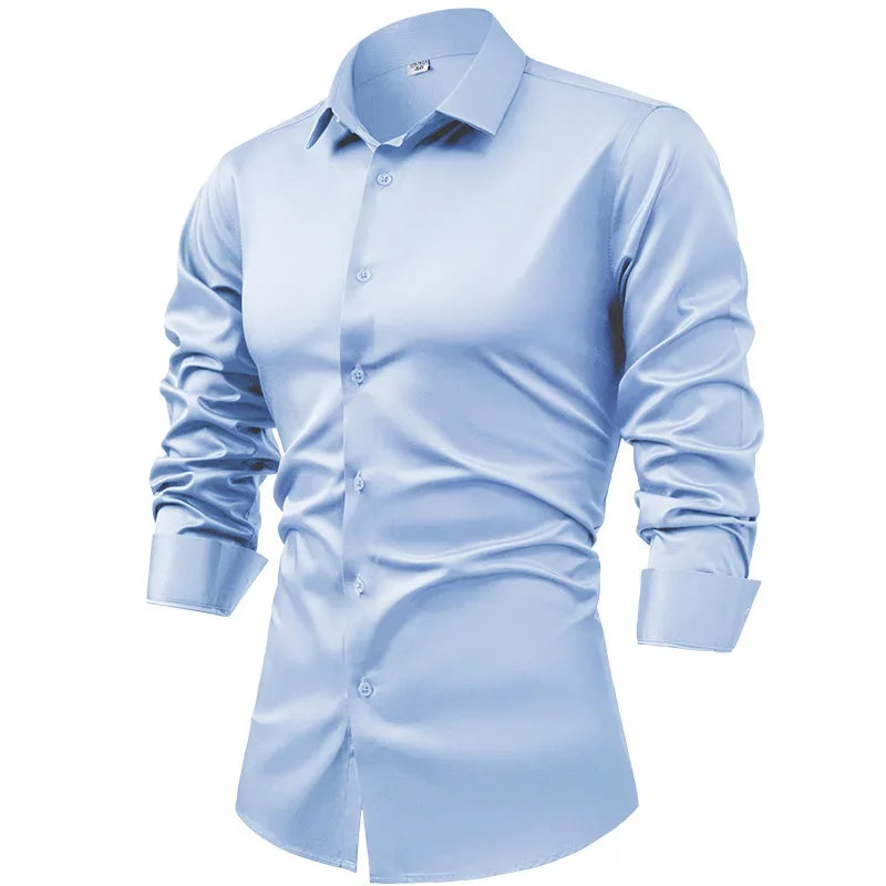 S~6XL satin plus size long sleeve shirt business casual dress shirt non-ironing wrinkle-resistant men's wholesale, men's shirts