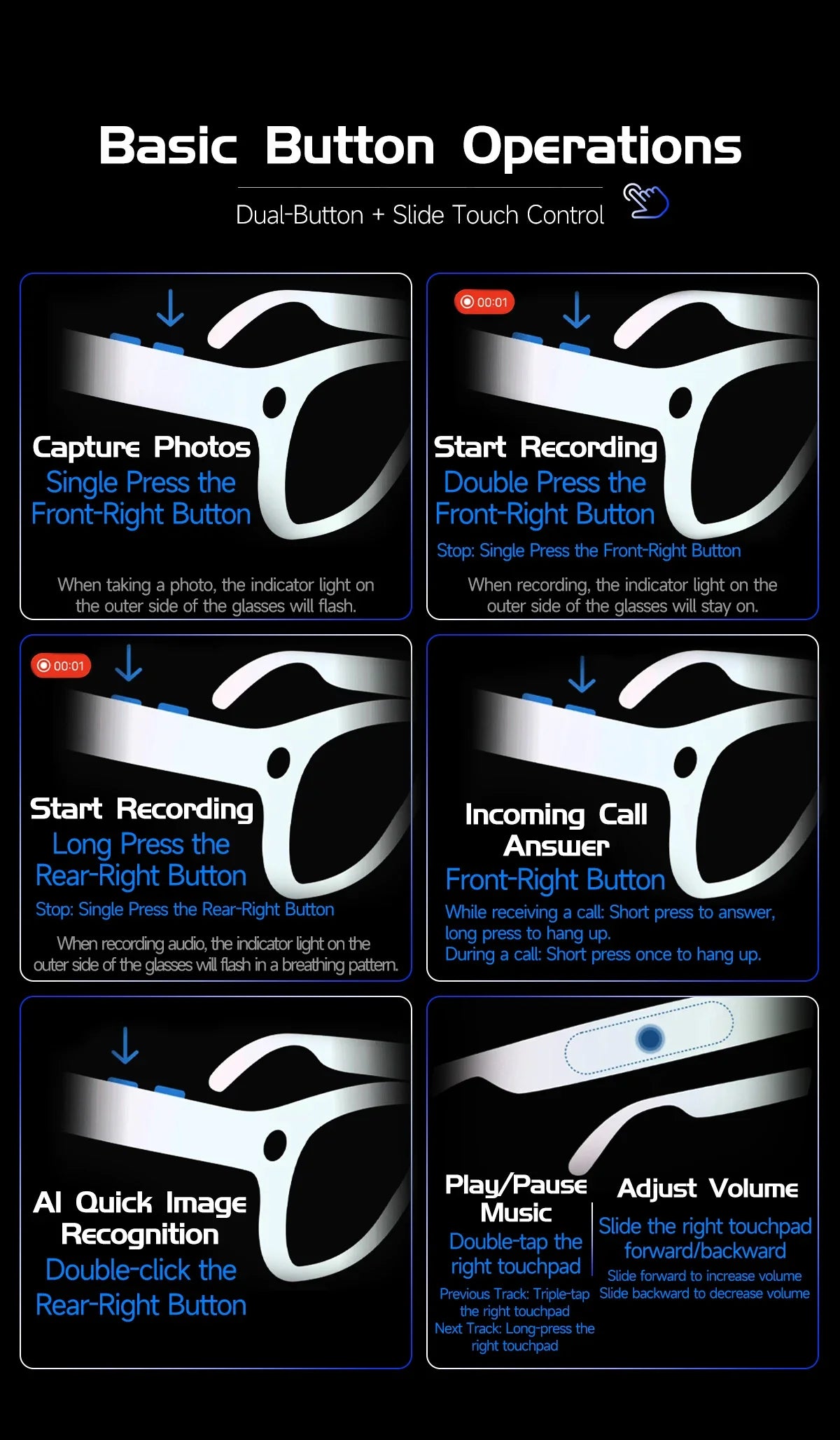 New 1080P Anti-shake Video Recording 800W HD Smart Glasses Men 100+Language Translation WIFI Transmission Call AI Chat Glasses