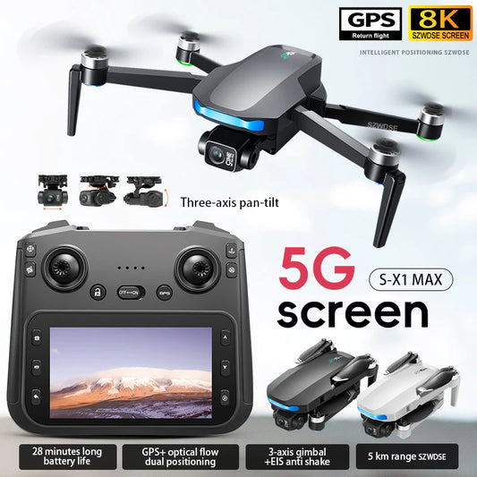New S-X1 MAX GPS Drone Professional 8K Camera 3-axis Gimbal Aerial FPV Brush with Large Screen Remote Control Folding Quadcopter