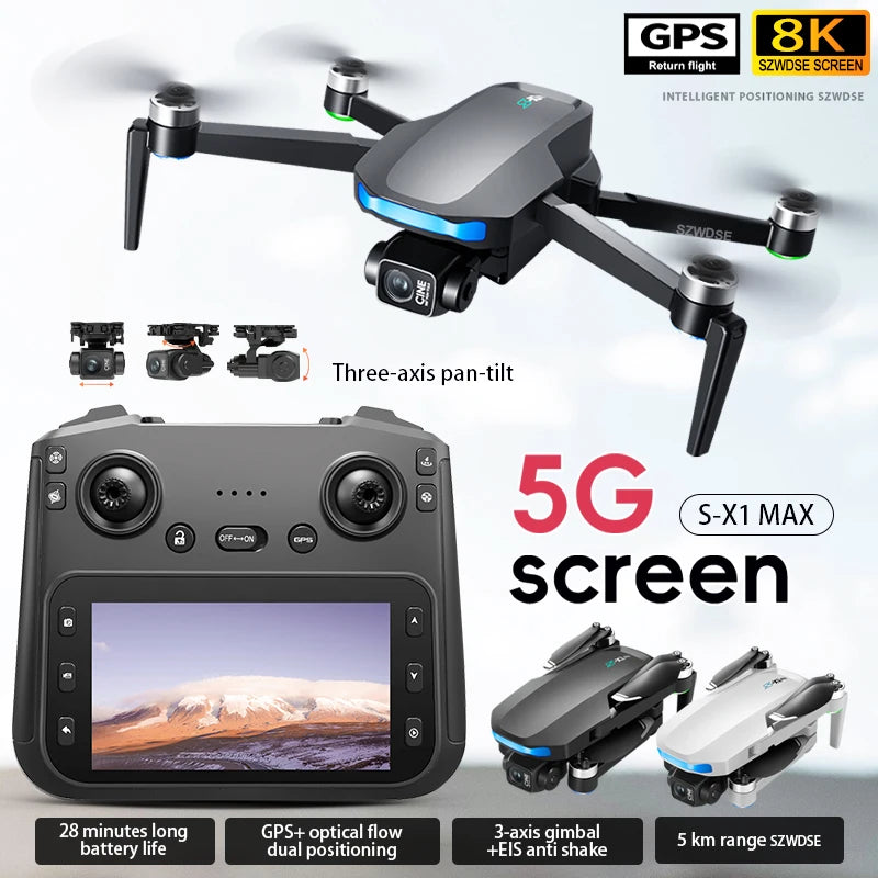 New S-X1 MAX GPS Drone Professional 8K Camera 3-axis Gimbal Aerial FPV Brush with Large Screen Remote Control Folding Quadcopter