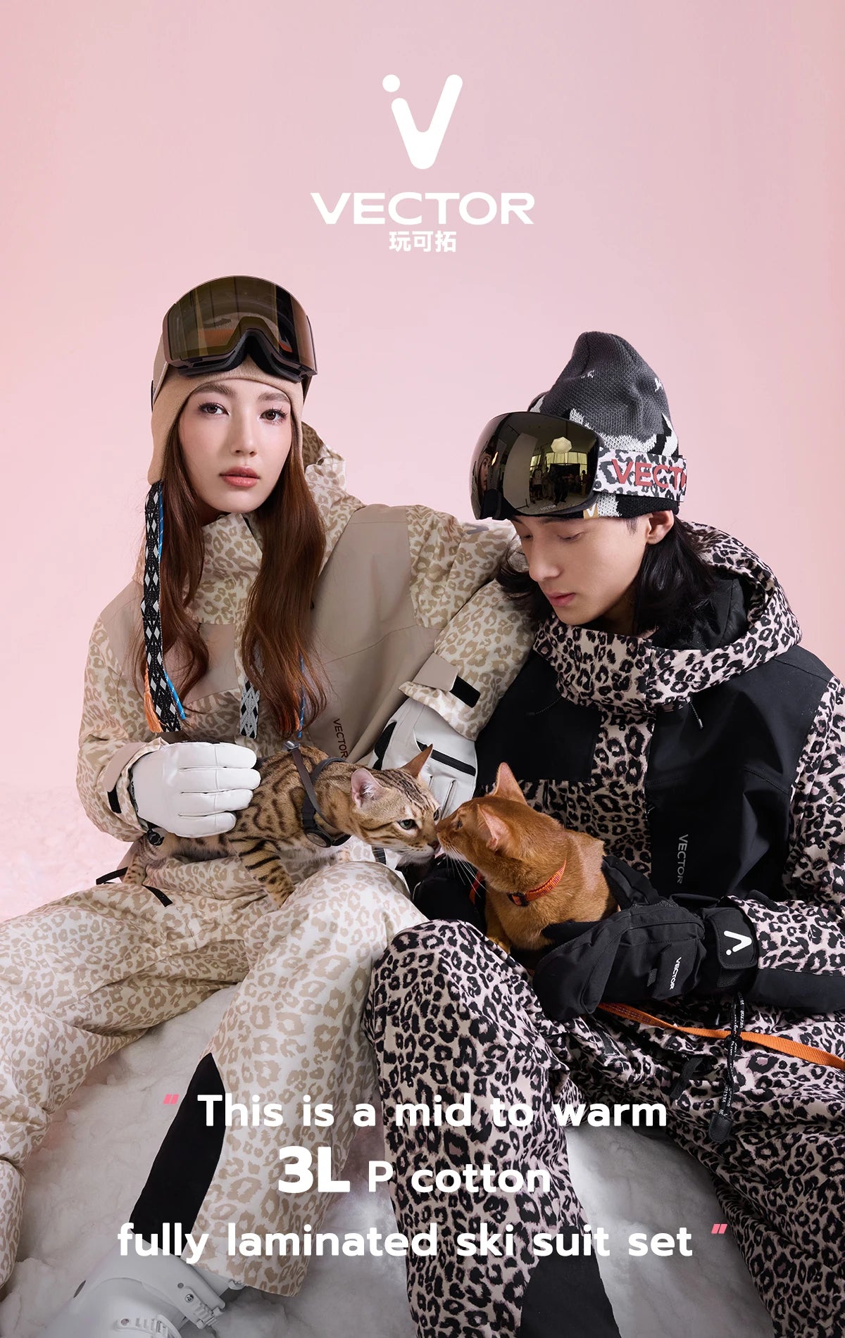 VECTOR Men Women 3L Cotton Ski Jacket Ski Pants Warm Windproof Winter Overalls Waterproof Outdoor Sports Clothing Snowboard