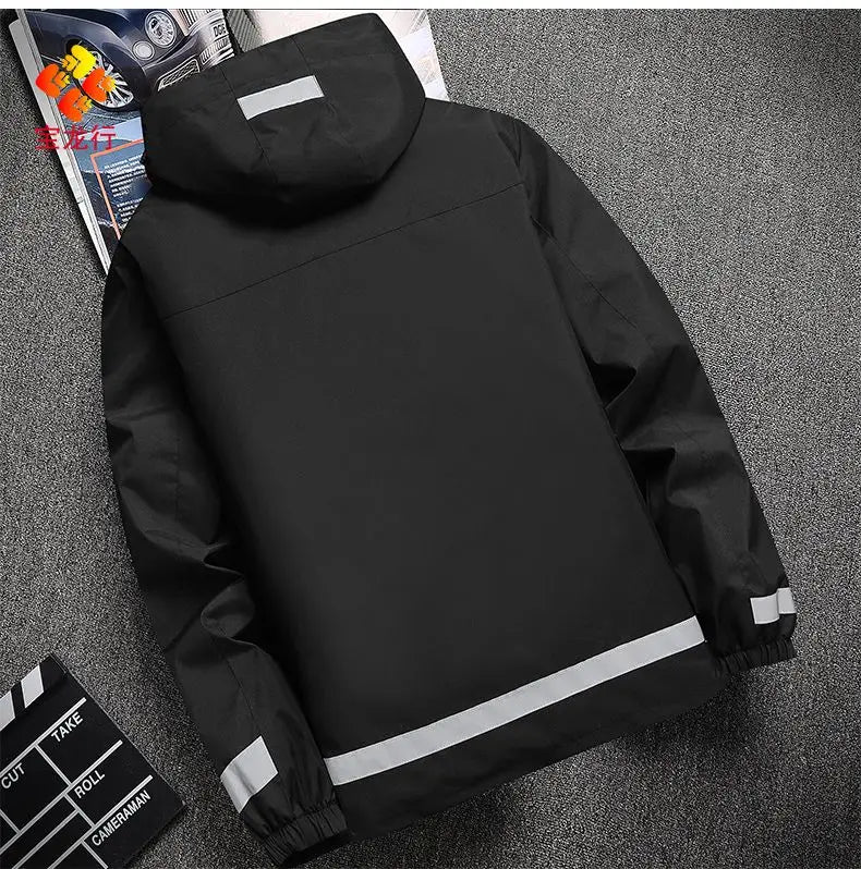 Waterproof Abrasion Resistant Windbreaker, Light Reflective Hooded Jacket for Outdoor Work