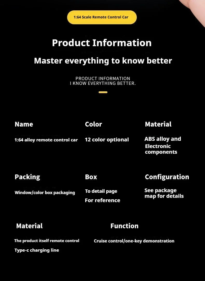 New RC Car MINI Alloy 1/64 Remote Control Car Convenient to Carry 60 Minutes of Work Time Children's Gifts Electronic Toys