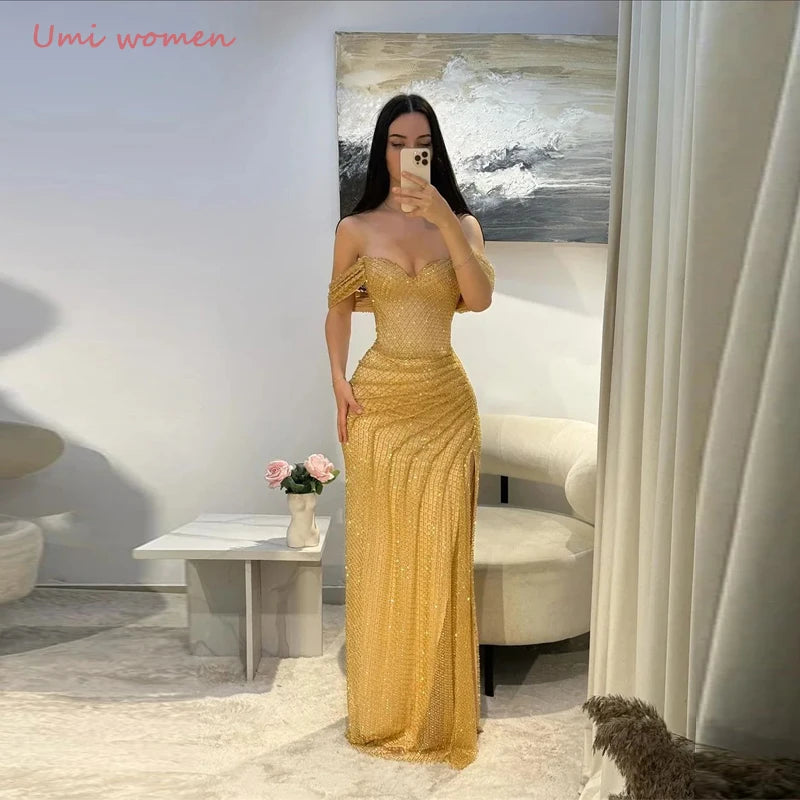 Customized Prom Dresses Luxury Sequins Sweetheart Neck Mermaid Prom Dress Side Split Sleeveless vestidos de noiva