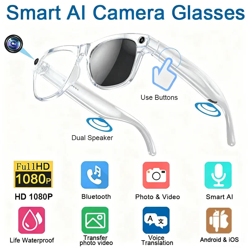 ViVO 8K AI Glasses 1200MP HD Camera Bluetooth Call Chat GPT Voice Assistant Music Player Translate Smart Sunglasses New