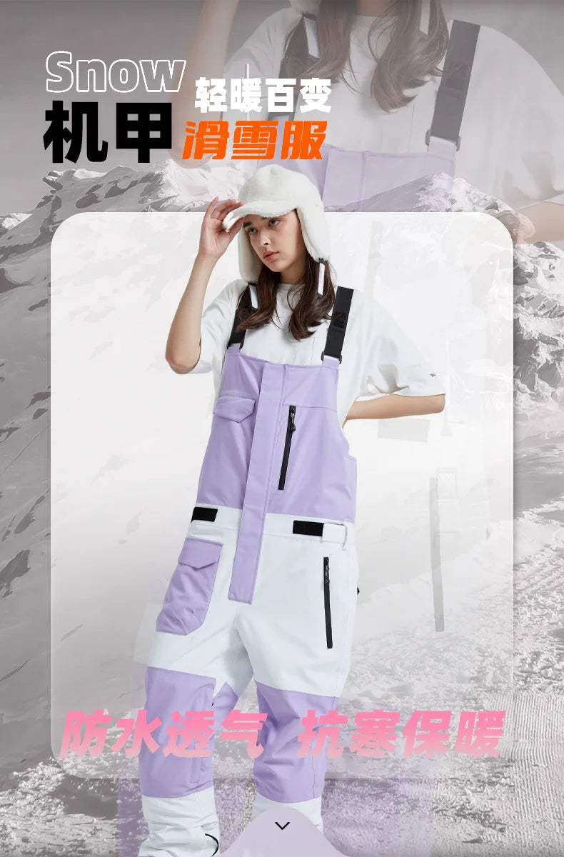 MUTUSNOW 2025 New Winter Women's and Men's Ski Strap Pants Windproof Waterproof Snowboarding Pants Outdoor Snowboard Overalls