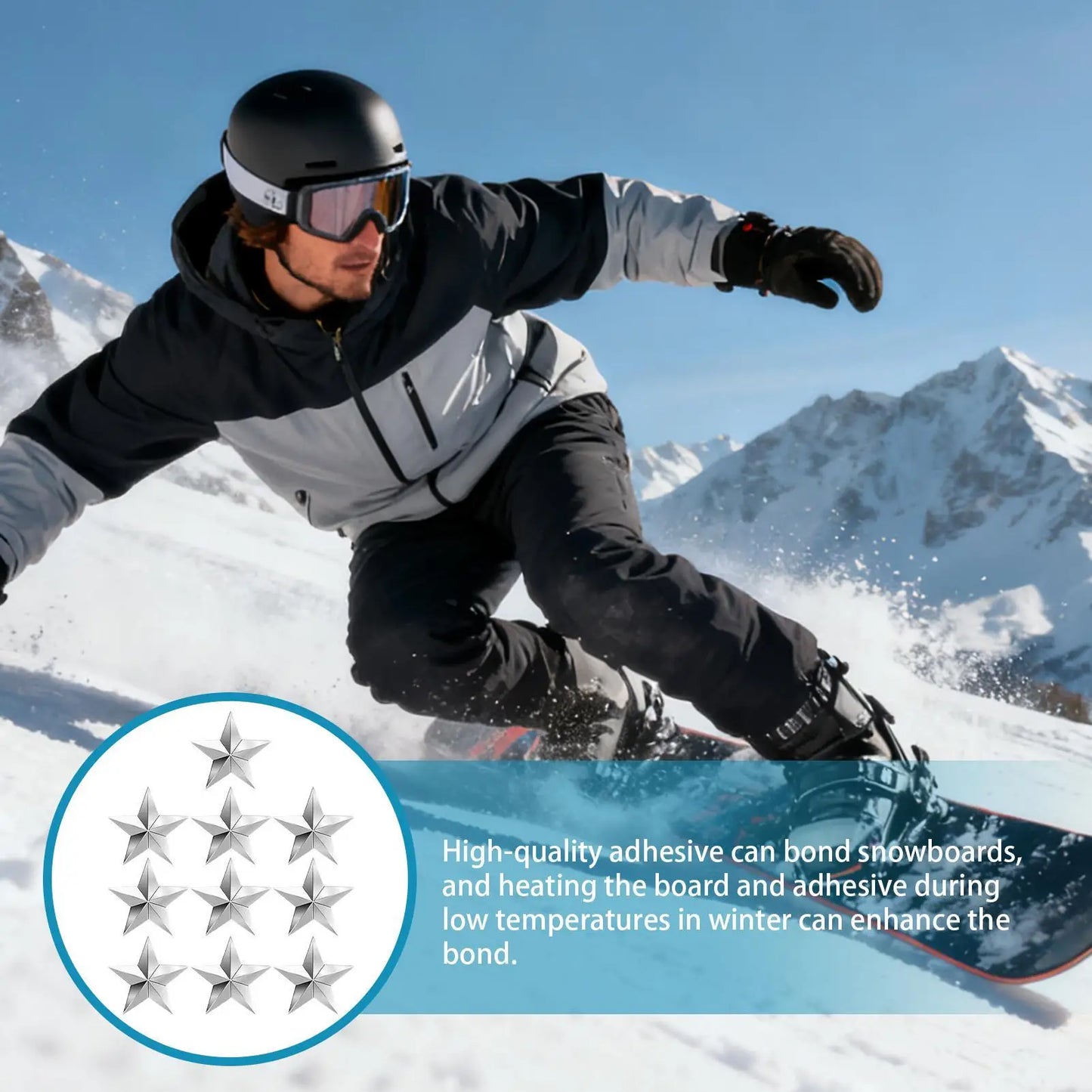 Snowboard Grip Pad 10 Pieces Snow Sport Equipment Pentagram Studs Snowboard Grip Pad for Women Men Adults Teens Beginners