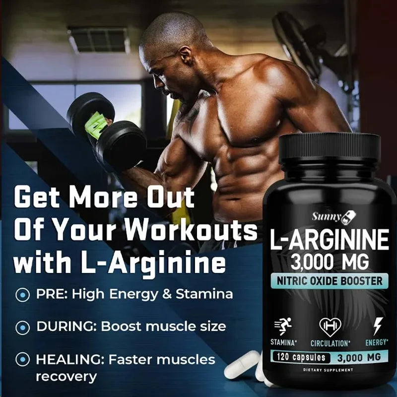 L-arginine Capsules 3000mg - Nitric Oxide Boosters - For Supporting Muscle Growth, Vascular Function And Energy