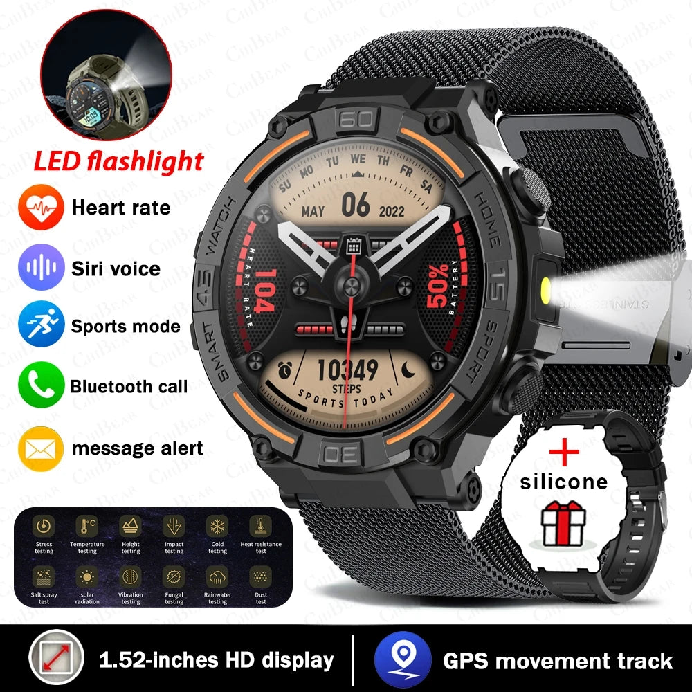 2026 New Military Outdoor Smart Watch GPS 1.52" Ultra HD Display Bluetooth Call Heart Rate IP69K Waterproof AI Smartwatch Men