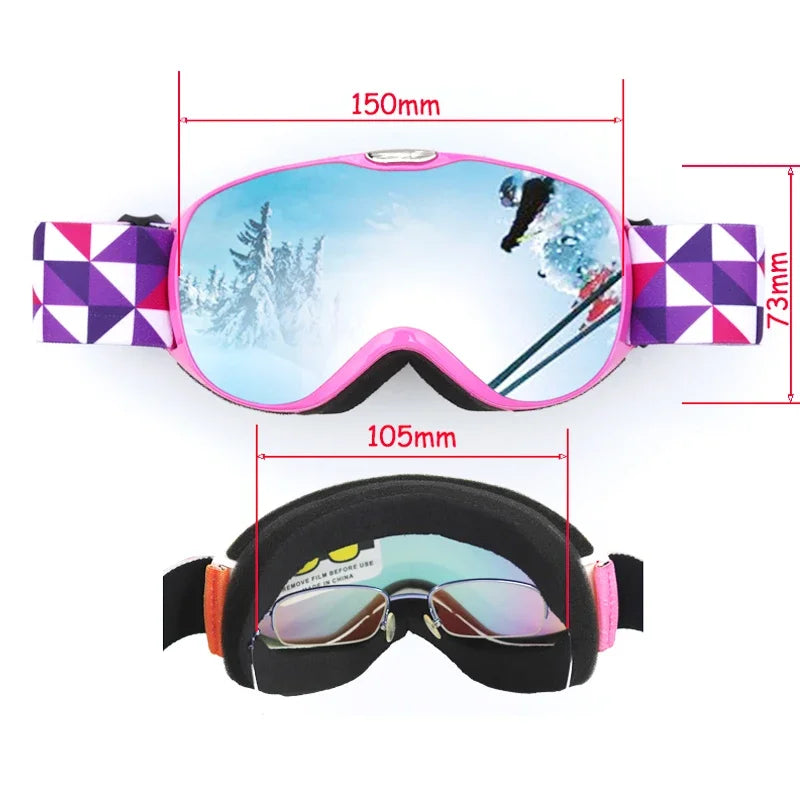 Children Ski Goggles Anti-fog Double Layer Big Spherical Skiing Glasses Kids Snowboard Winter Outdoor Sports Goggle for Age 4-14