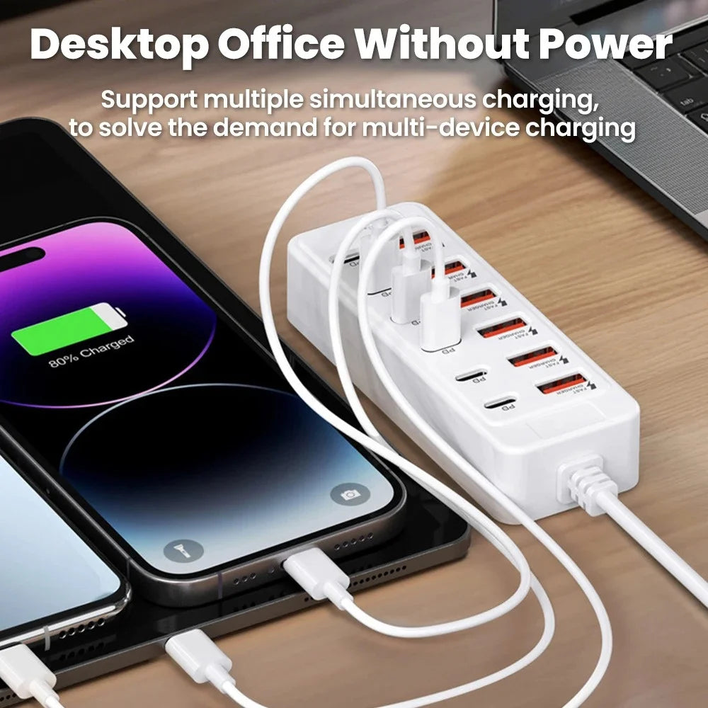 12 in 1 Fast USB Charger Power Strip Desktop Charging Station Fast Charging 1m Cord USB HUB Adapter Socket for Home Office