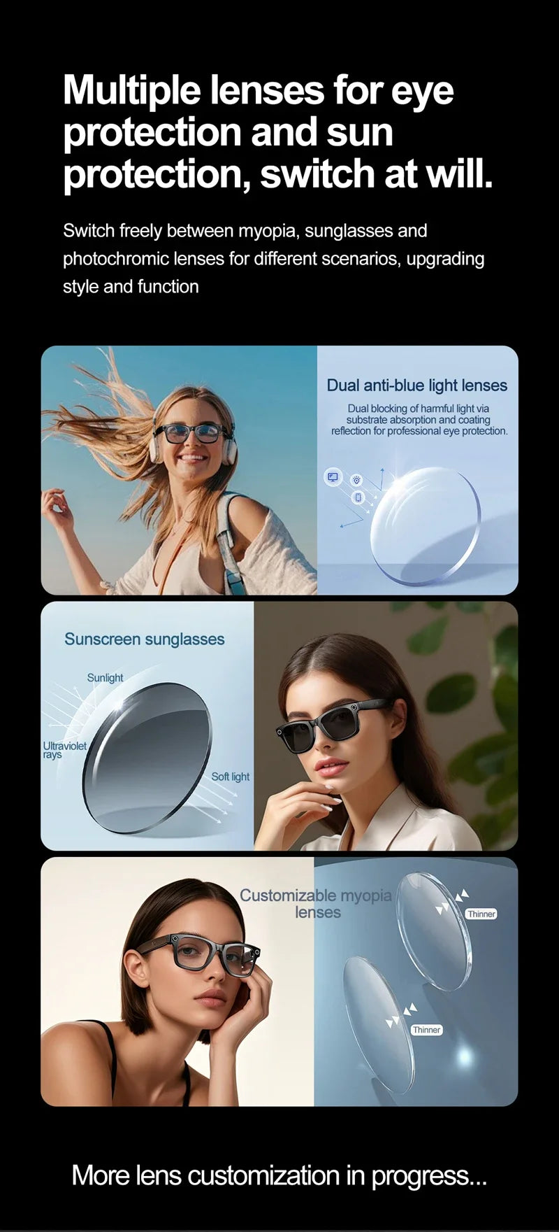 OnePlus AI Smart Glasses Photo Sense Camera Bluetooth Music Call Intelligent Recording Ip65 Waterproof Bluetooth Glasses New