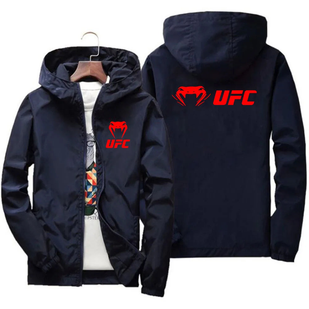 2025 UFC Fighting Logo Breathable Fashion Fitness Zipper Jacket Casual High Quality Hooded Baseball Jacket Outdoor Sports Jacket