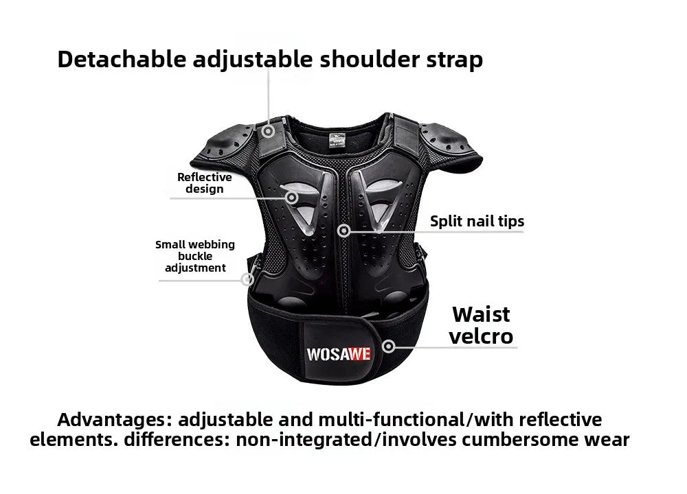 WOSAWE Children's Armor Jacket Spine Chest Protection Equipment Motocross Skateboard Moto Jacket Motorcycle Gear Moto Kids Armor