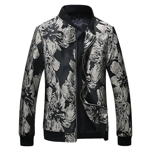 New Men Long Sleeved Baseball Collar Casual Sports Jacket Fashion Male Daily High Street Flower Coats