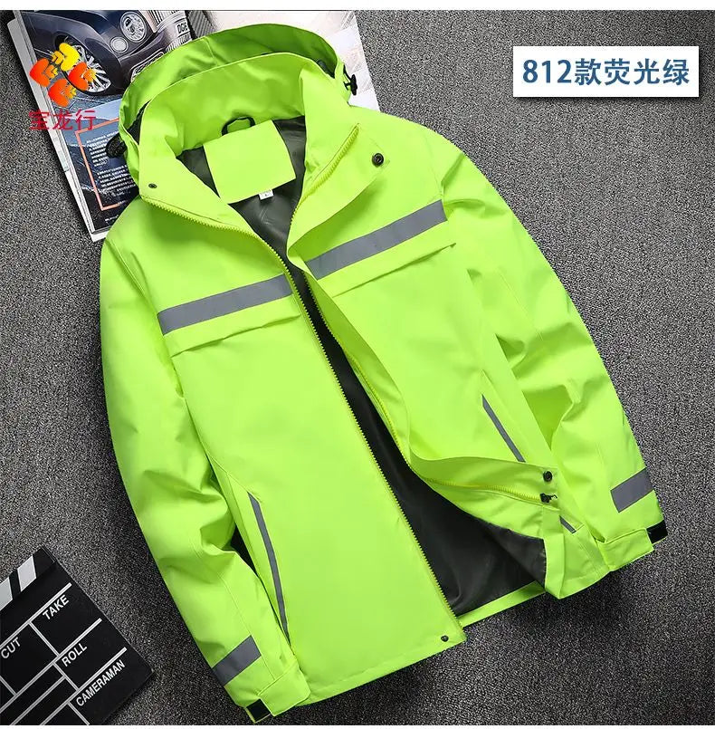 Waterproof Abrasion Resistant Windbreaker, Light Reflective Hooded Jacket for Outdoor Work
