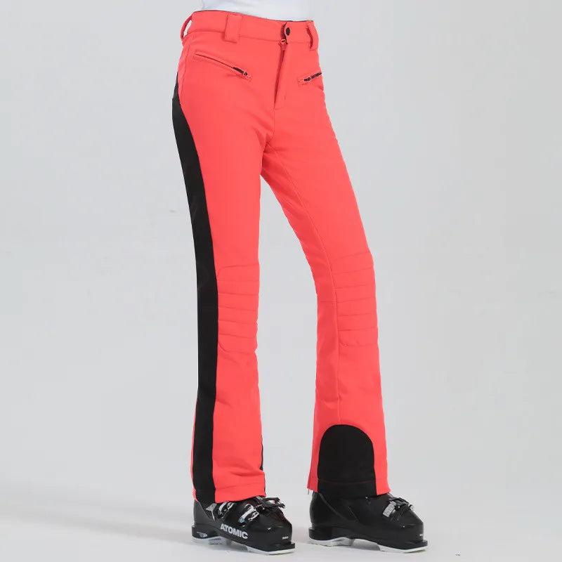 Women Ski Pant Elastic Snowboard Trouser Windproof Waterproof Breathable Thicken Thermal Zipper Snowboard Wear for Winter Sport