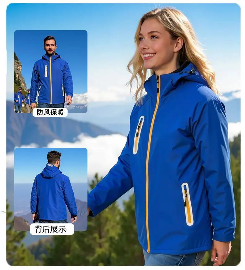 Unisex Fleece Lined Solid Color Jacket, Plus Size Windproof Delivery Coat for Hiking, Custom Logo Winter Set