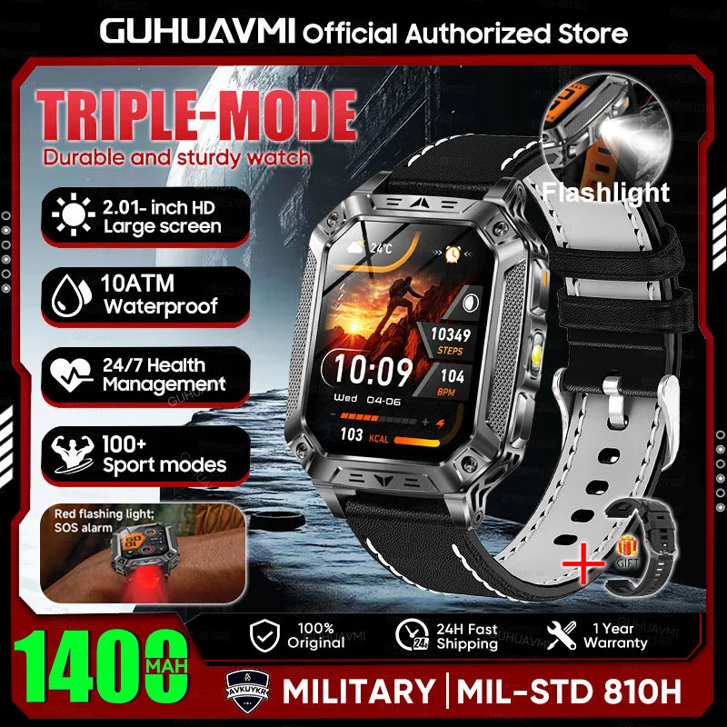 2026 HOT New 1400mAh Large Battery Smart Watch Military Quality 10ATM Waterproof Tactics 100+Sport Bluetooth call SmartWatch Men