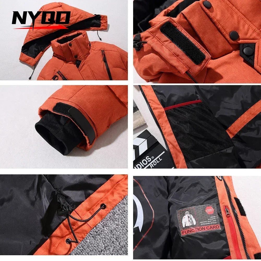 New Thermal Winter Skiing Down Jacket Ski Suit Men Snowboard Bibs Pants Warm Set Male Snowmobile Clothing for Wear Overalls