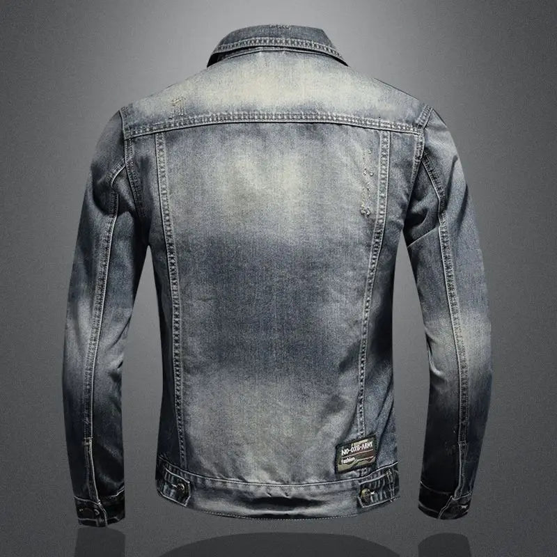 2025 Men's Autumn Winter Brand Casual Cotton Jacket with American Retro Motorcycle Embroidered Street Fashion Grey Jeans Coat
