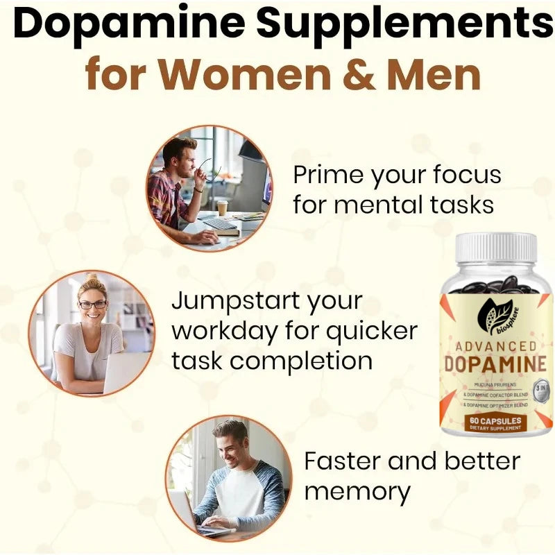 Dopamine Supplement Capsules - Velvet Bean Seed Extract, High Quality Vitamins, Minerals, and Natural Plant Extracts