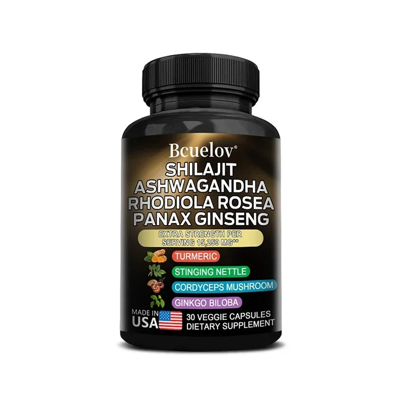 8-in-1 Shilajit Pure Himalaya Capsules with Ashwagandha, Rhodiola, and Panax Ginseng To Support Brain, Joint, and Immune Health