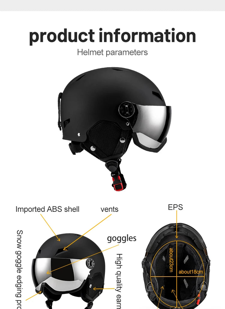 Eastinear Ski Helmet Ski Goggles Helmet Integrated Warm and Anti-collision Outdoor Ski Safety Equipment for Adults and Children