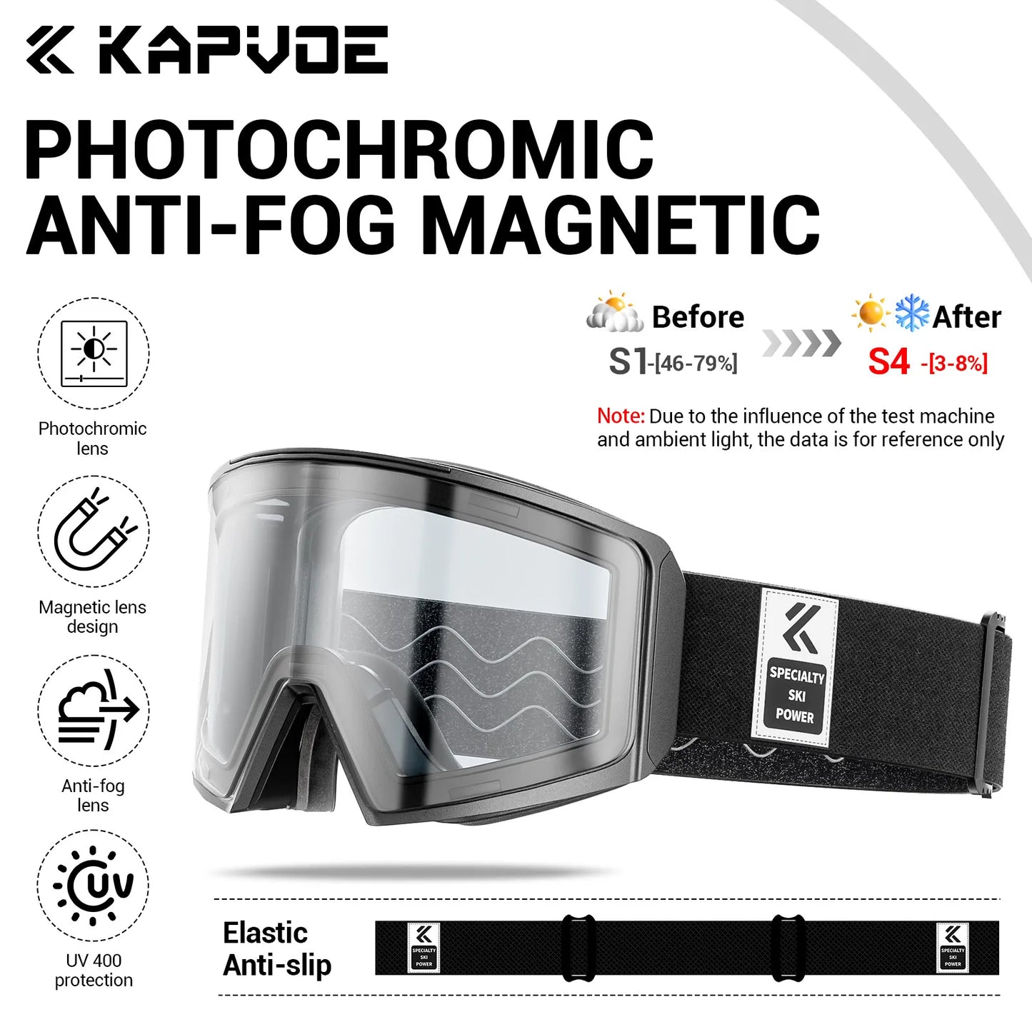 Kapvoe Winter Photochromic Ski Goggle Snow Anti-Fog Sunglasses Snowboard Mask for Men Women Eyewear UV400 Glasses Snowmobile