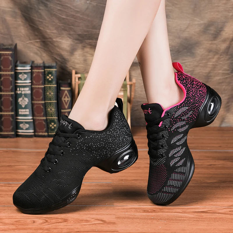 Breathable Dance Sneakers Woman Man Black Red Air Mesh Split-sole Square Dance Salsa Dancing Shoes Girls Ladies Sports Shoes