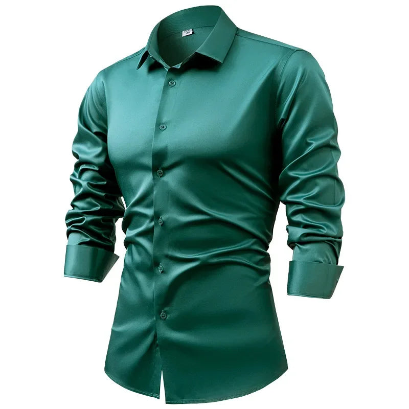 S~6XL satin plus size long sleeve shirt business casual dress shirt non-ironing wrinkle-resistant men's wholesale, men's shirts
